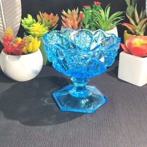 🛑🛑KEMPLE TOLTEC-BLUE Compote PRESSED GLASS